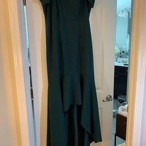 NWT Calvin Klein Green High Low Off Shoulder Gown